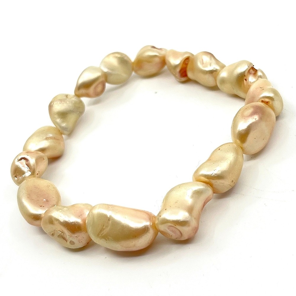 Vintage Iridescent Champagne Baroque Faux Pearl Stretch Bracelet Classic Fashion